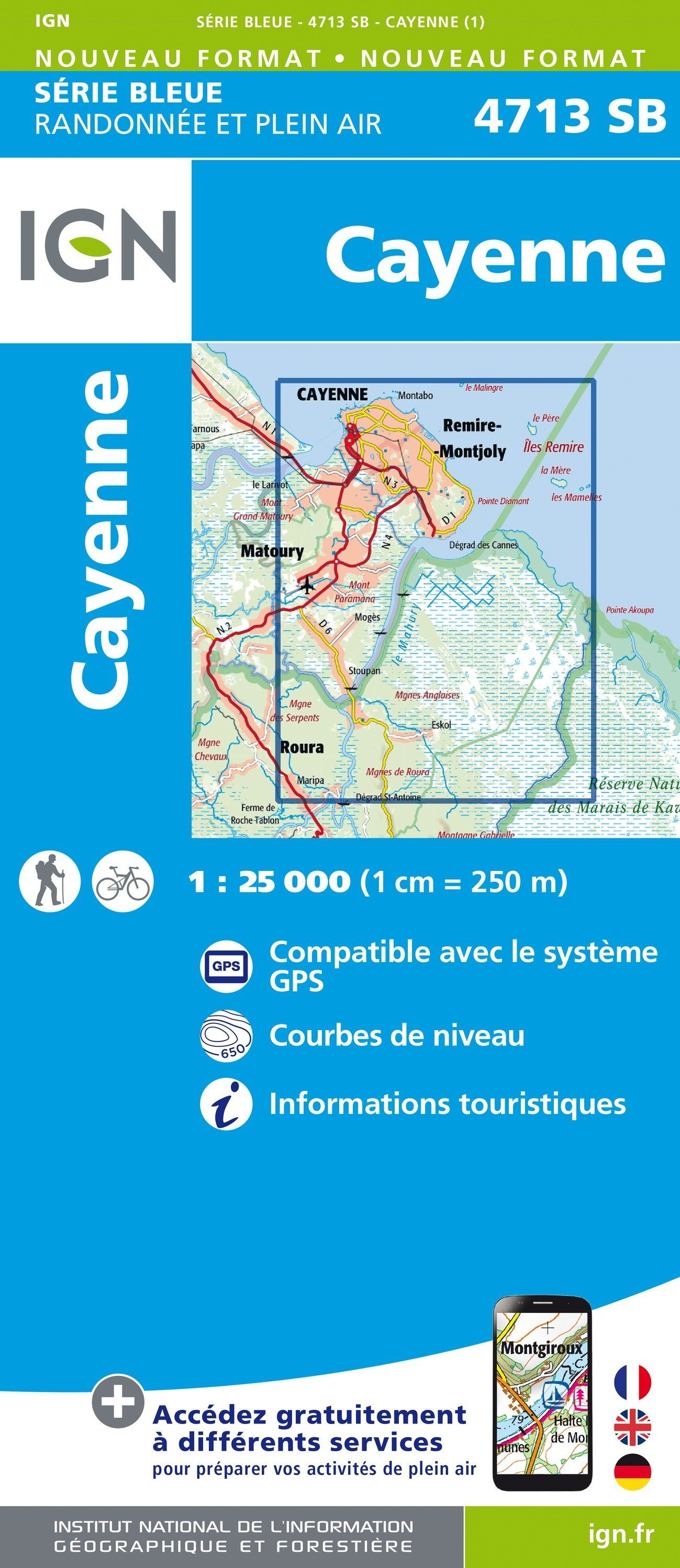 Carte de randonnée n° 4713 - Cayenne (Guyane) | IGN - Série Bleue carte de randonnée IGN
