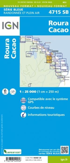 Carte de randonnée n° 4715 - Roura, Cacao (Guyane) | IGN - Série Bleue carte pliée IGN 