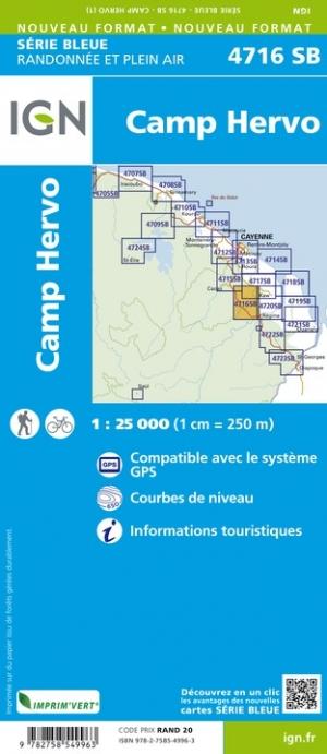 Carte de randonnée n° 4716 - Camp Hervo (Guyane) | IGN - Série Bleue carte de randonnée IGN