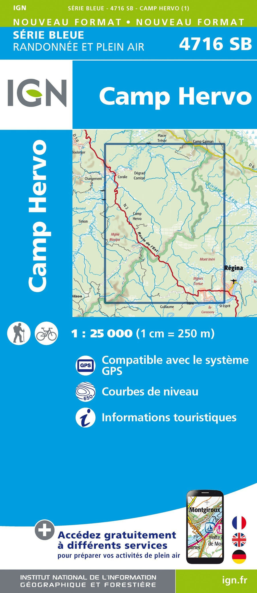 Carte de randonnée n° 4716 - Camp Hervo (Guyane) | IGN - Série Bleue carte pliée IGN 