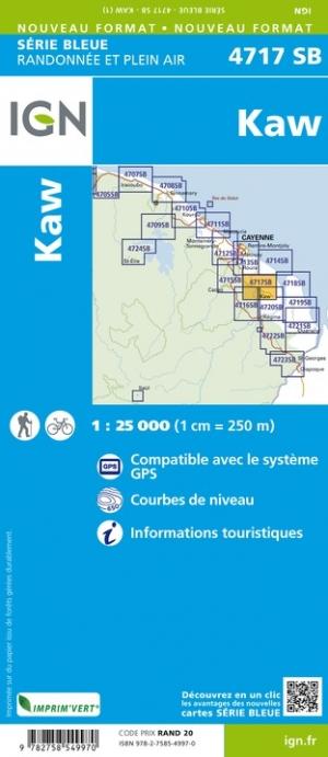 Carte de randonnée n° 4717 - Kaw (Guyane) | IGN - Série Bleue carte de randonnée IGN