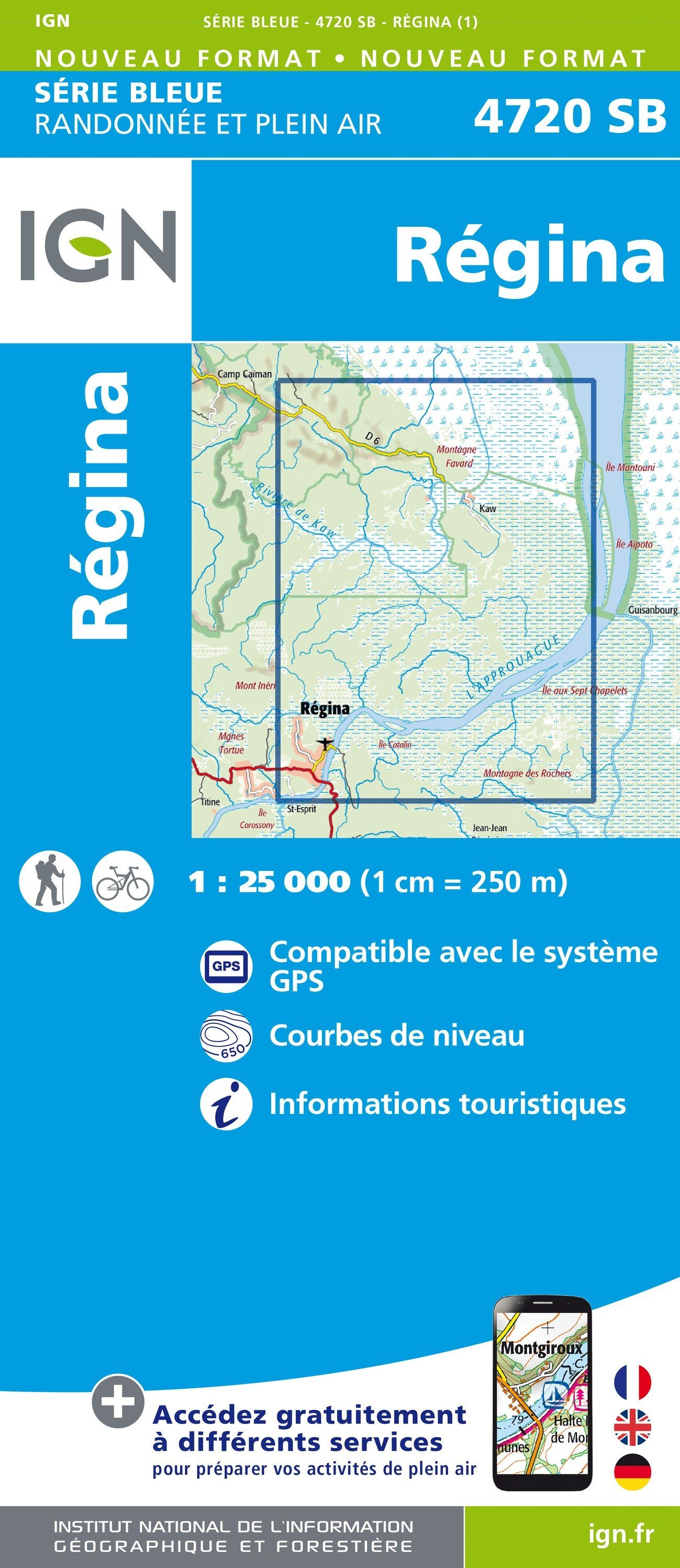 Carte de randonnée n° 4720 - Régina (Guyane) | IGN - Série Bleue carte de randonnée IGN