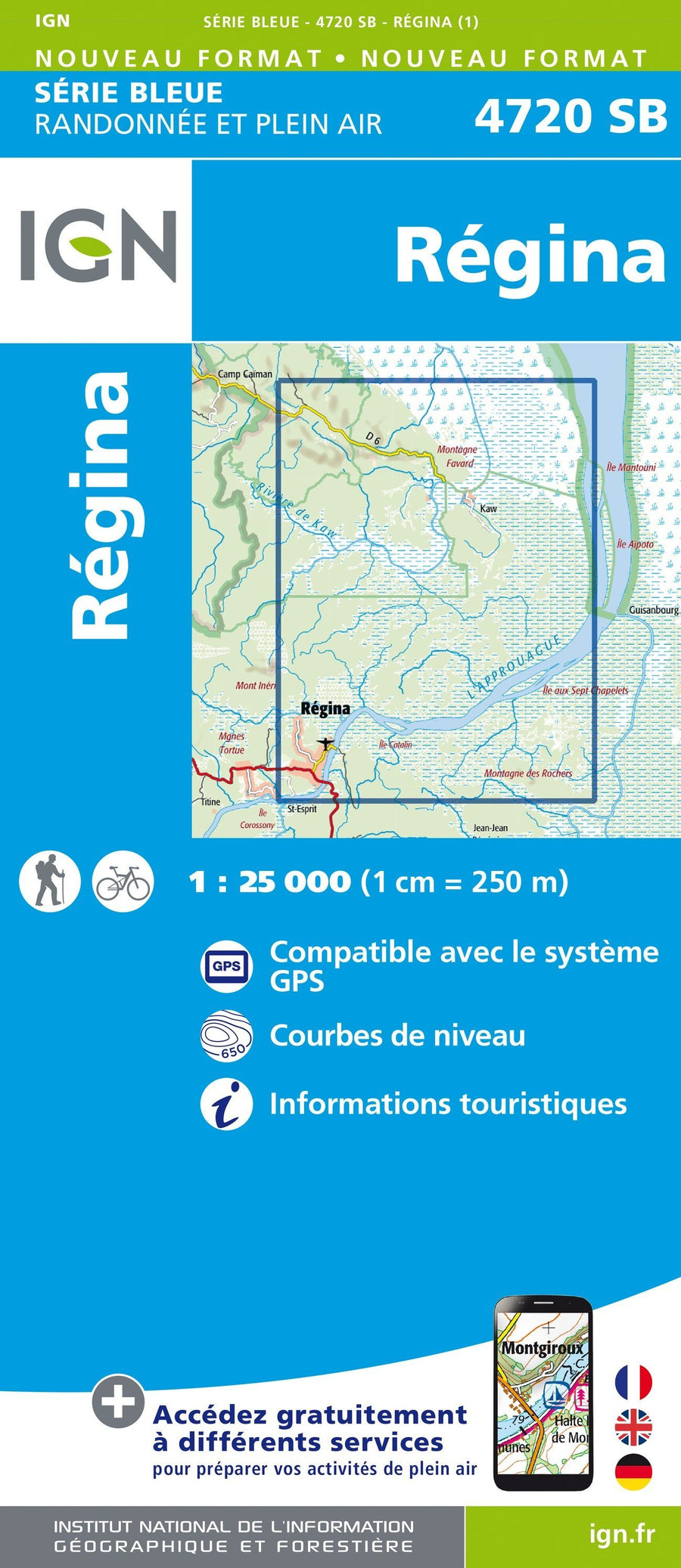 Carte de randonnée n° 4720 - Régina (Guyane) | IGN - Série Bleue carte pliée IGN 