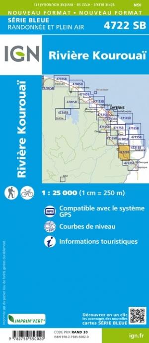 Carte de randonnée n° 4722 - Rivière Kouraouaï (Guyane) | IGN - Série Bleue carte de randonnée IGN