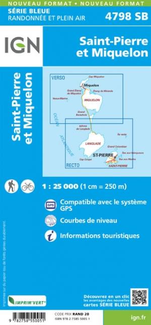 Carte de randonnée n° 4798 - Saint-Pierre-et-Miquelon | IGN - Série Bleue carte de randonnée IGN