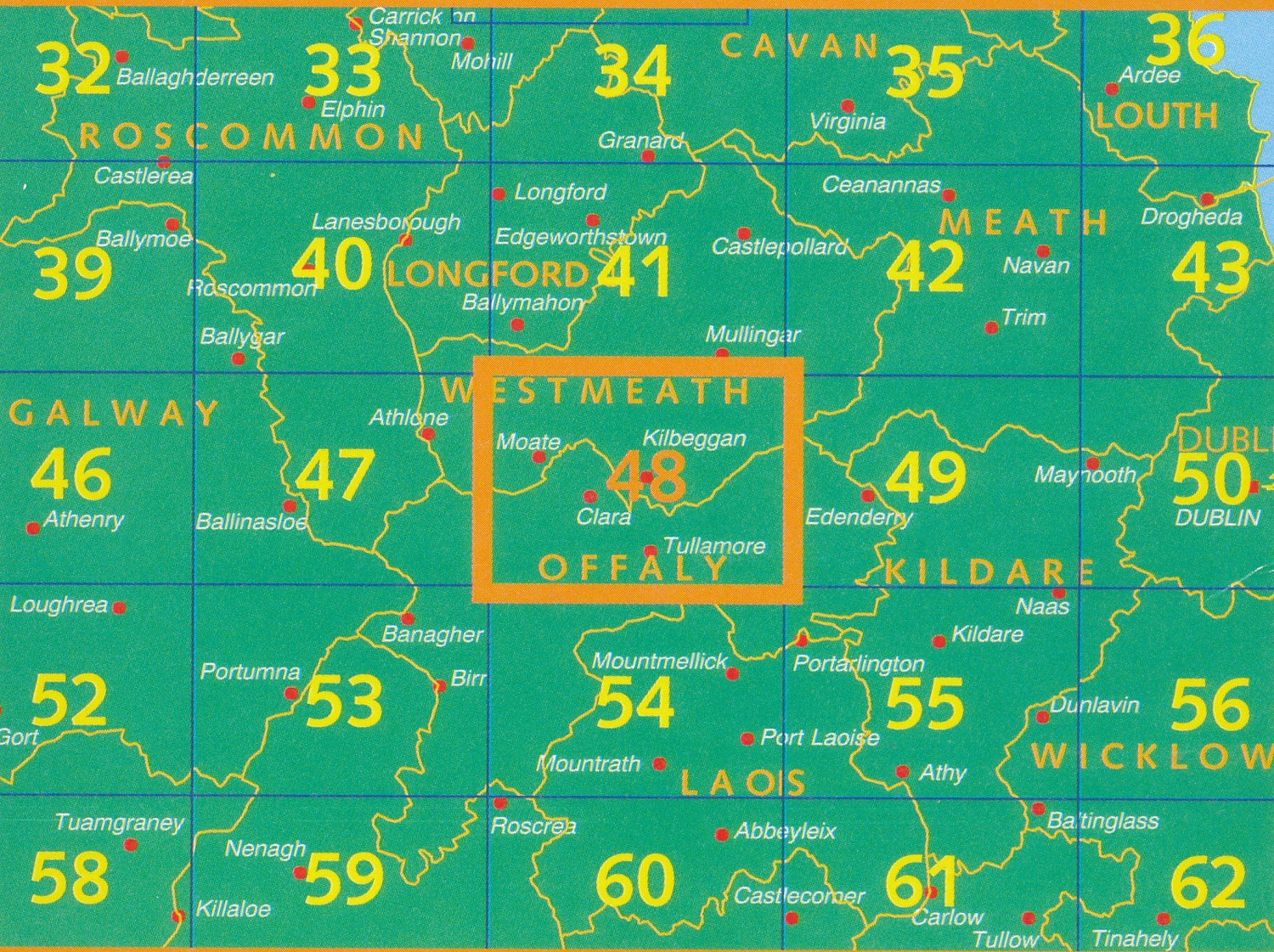 Carte de randonnée n° 48 - Offaly, Westmeath (Irlande) | Ordnance Survey - série Discovery carte de randonnée Ordnance Survey Ireland