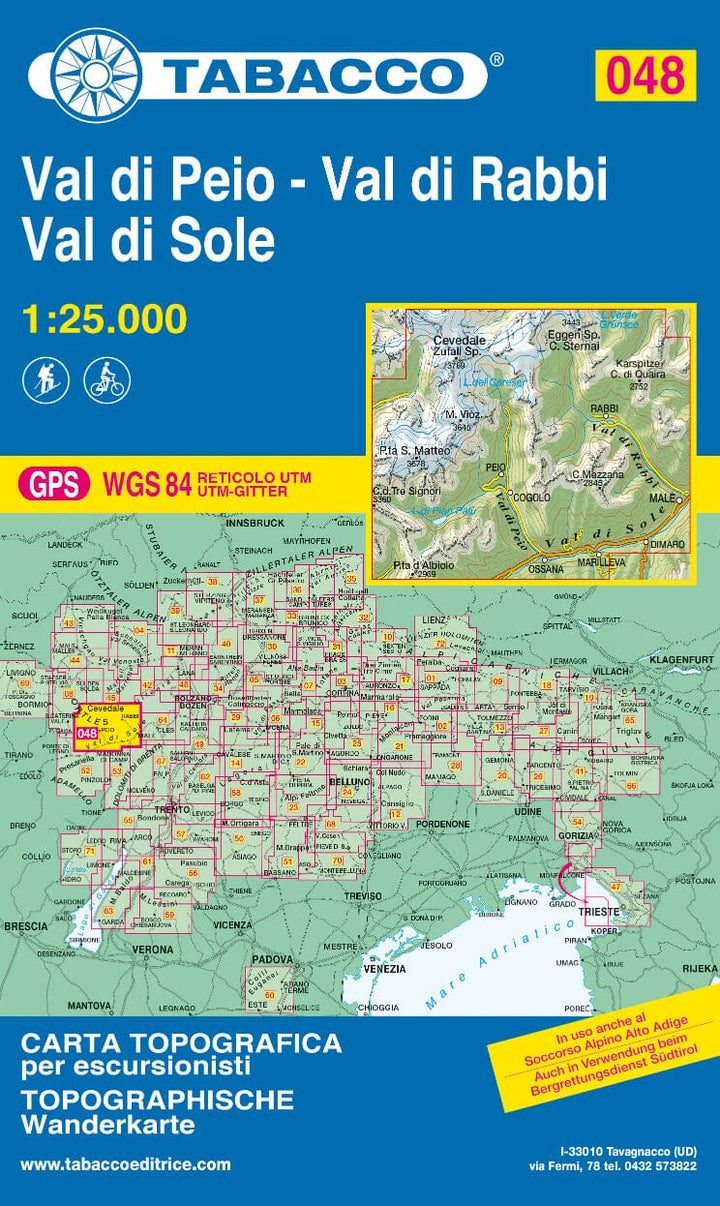 Carte de randonnée n° 48 - Vallées de Peio, Rabbi & Sole (Italie) | Tabacco carte pliée Tabacco 