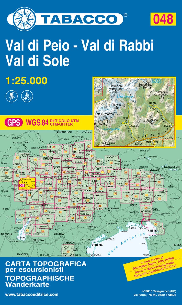Carte de randonnée n° 48 - Vallées de Peio, Rabbi & Sole (Italie) | Tabacco carte pliée Tabacco 