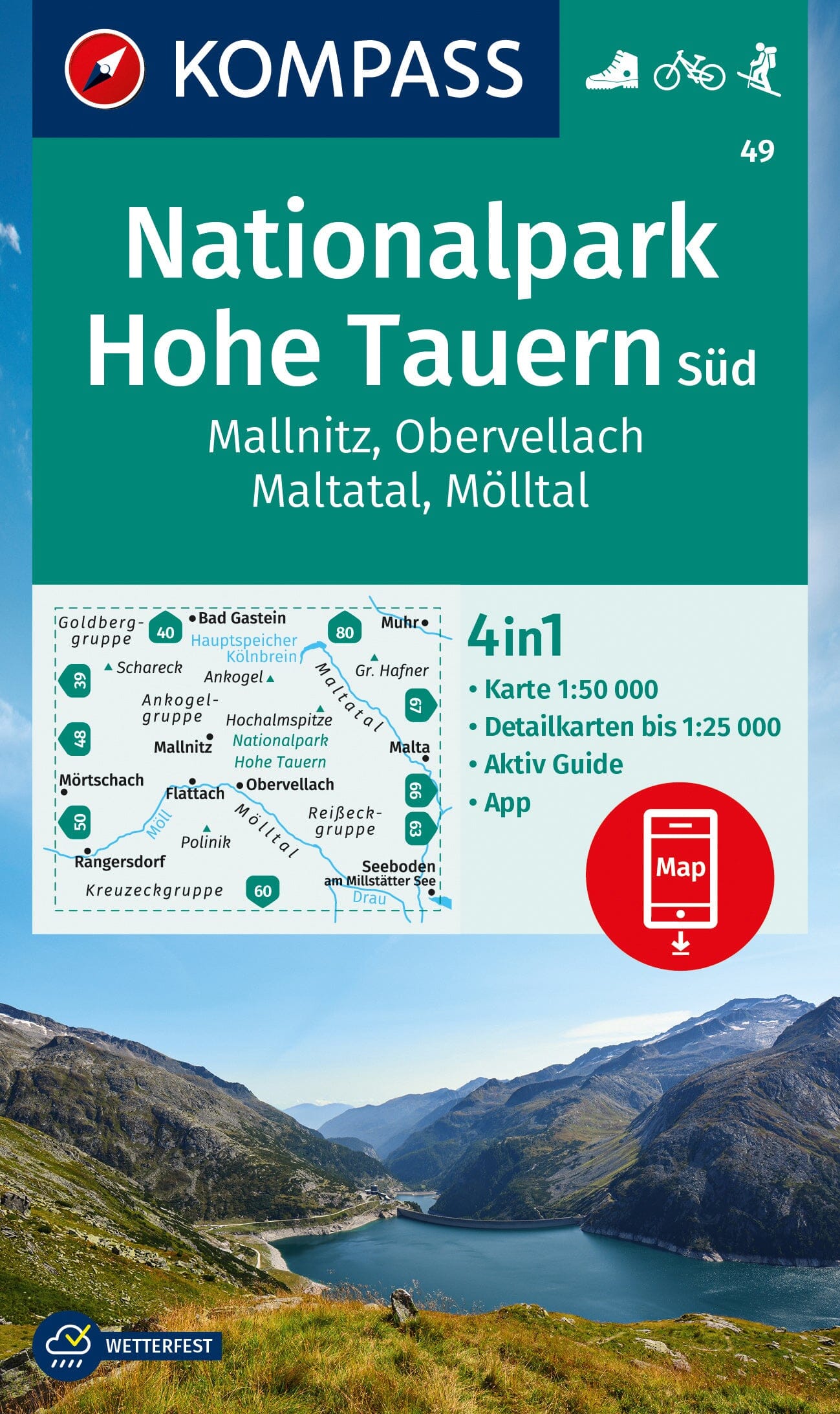 Carte de randonnée n° 49 - Hohe Tauern Sud National Park (Autriche) | Kompass carte de randonnée Kompass
