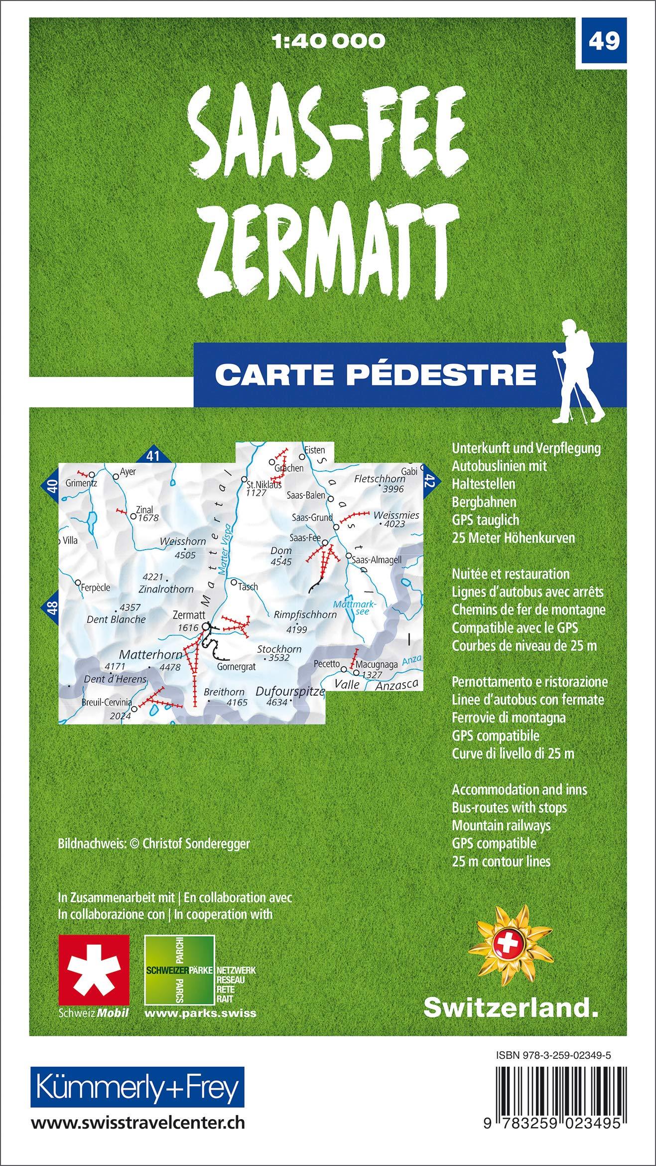 Carte de randonnée n° 49 - Zermatt, Saas-Fee (Suisse) | Kümmerly & Frey-1/40 000 carte de randonnée Kümmerly & Frey