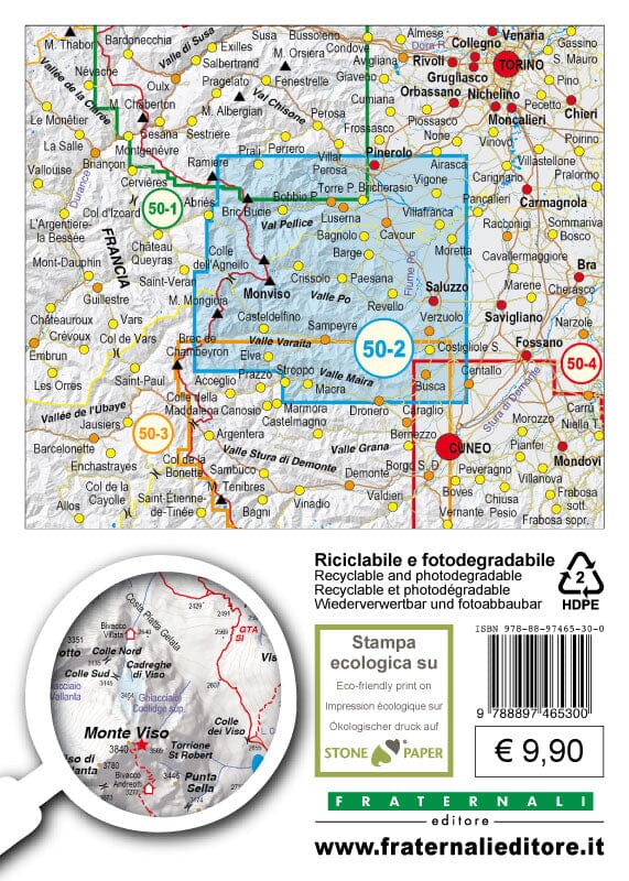Carte de randonnée n° 50-02 - Val Pellice, Valle Po, Val Varaita | Fraternali - 1/50 000 carte pliée Fraternali 