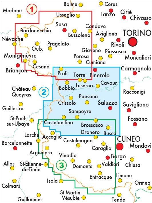 Carte de randonnée n° 50-02 - Val Pellice, Valle Po, Val Varaita | Fraternali - 1/50 000 carte de randonnée Fraternali