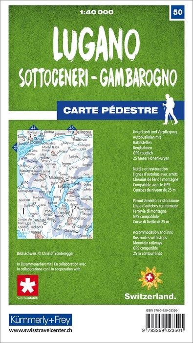 Carte de randonnée n° 50 - Lugano, Sottoceneri, Gambarogno (Suisse) | Kümmerly & Frey-1/40 000 carte de randonnée Kümmerly & Frey