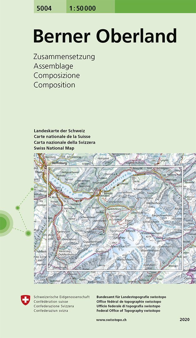 Carte de randonnée n° 5004 - Berner Oberland (Suisse) | Swisstopo - 1/50 000 carte pliée Swisstopo 