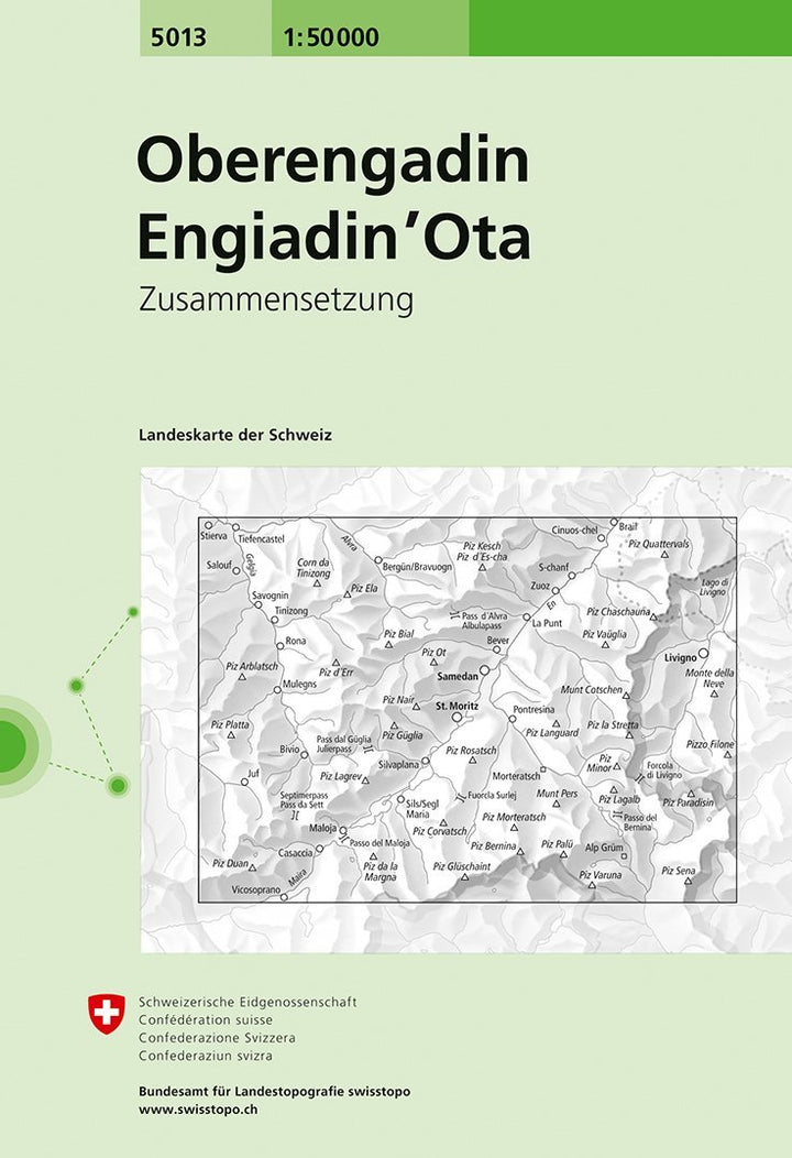 Carte de randonnée n° 5013 - Oberengadin (Suisse) | Swisstopo - 1/50 000 carte pliée Swisstopo 