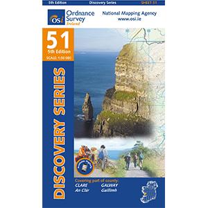 Carte de randonnée n° 51 - Clare, Galway (Irlande) | Ordnance Survey - série Discovery carte pliée Ordnance Survey Ireland 