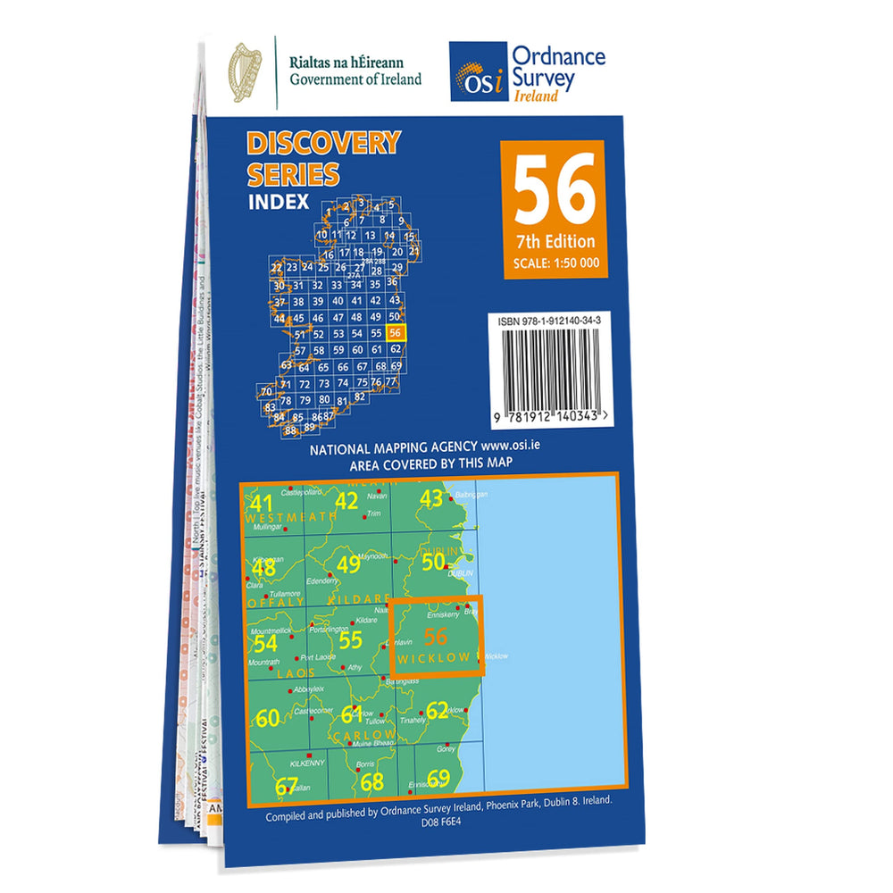 Carte de randonnée n° 56 - Wicklow, Dublin, Kildare (Irlande) | Ordnance Survey - série Discovery carte pliée Ordnance Survey Ireland 