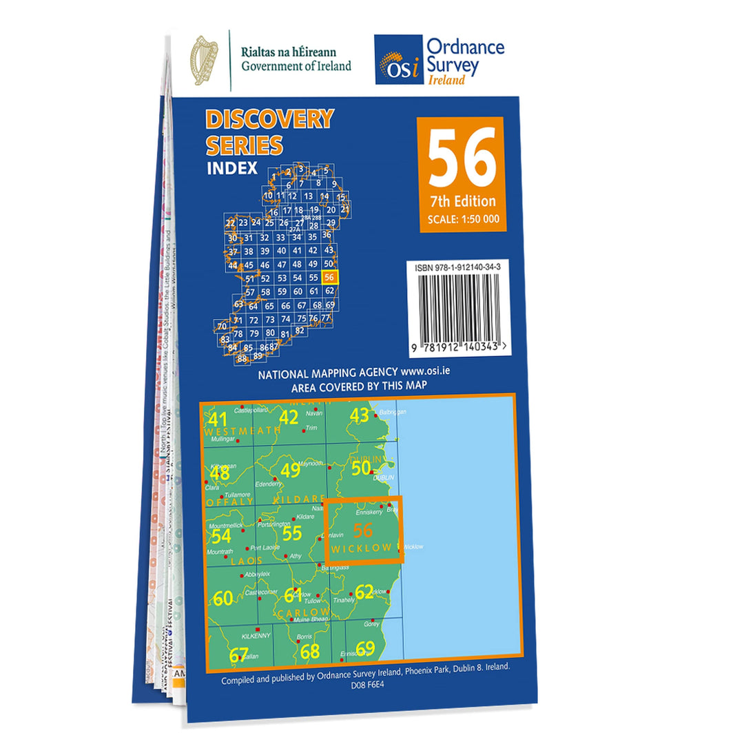 Carte de randonnée n° 56 - Wicklow, Dublin, Kildare (Irlande) | Ordnance Survey - série Discovery carte pliée Ordnance Survey Ireland 