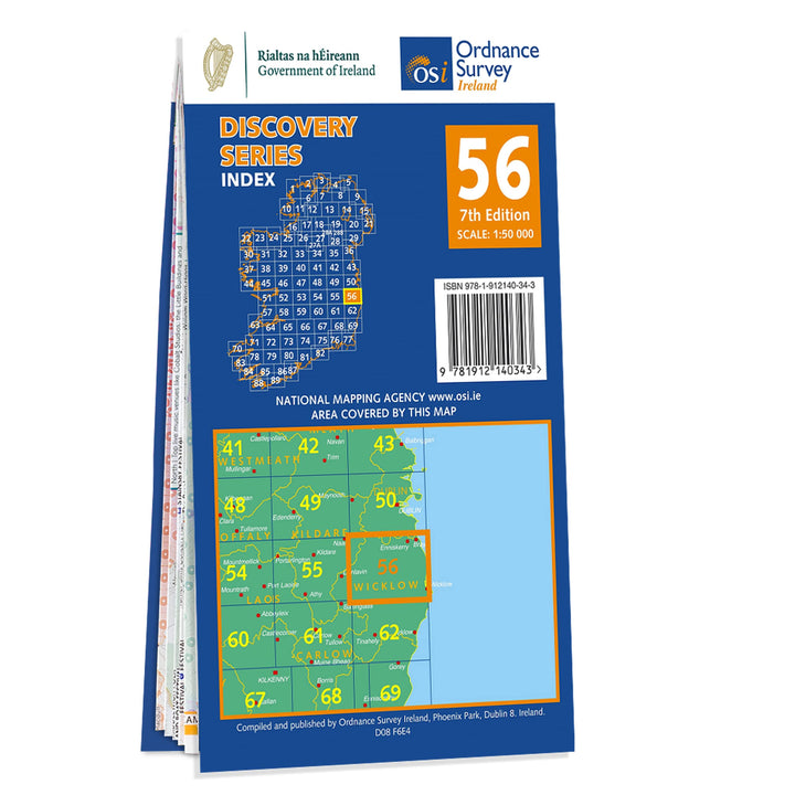 Carte de randonnée n° 56 - Wicklow, Dublin, Kildare (Irlande) | Ordnance Survey - série Discovery carte pliée Ordnance Survey Ireland 