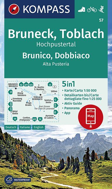 Carte de randonnée n° 57 - Bruneck Toblach (Italie) | Kompass carte de randonnée Kompass