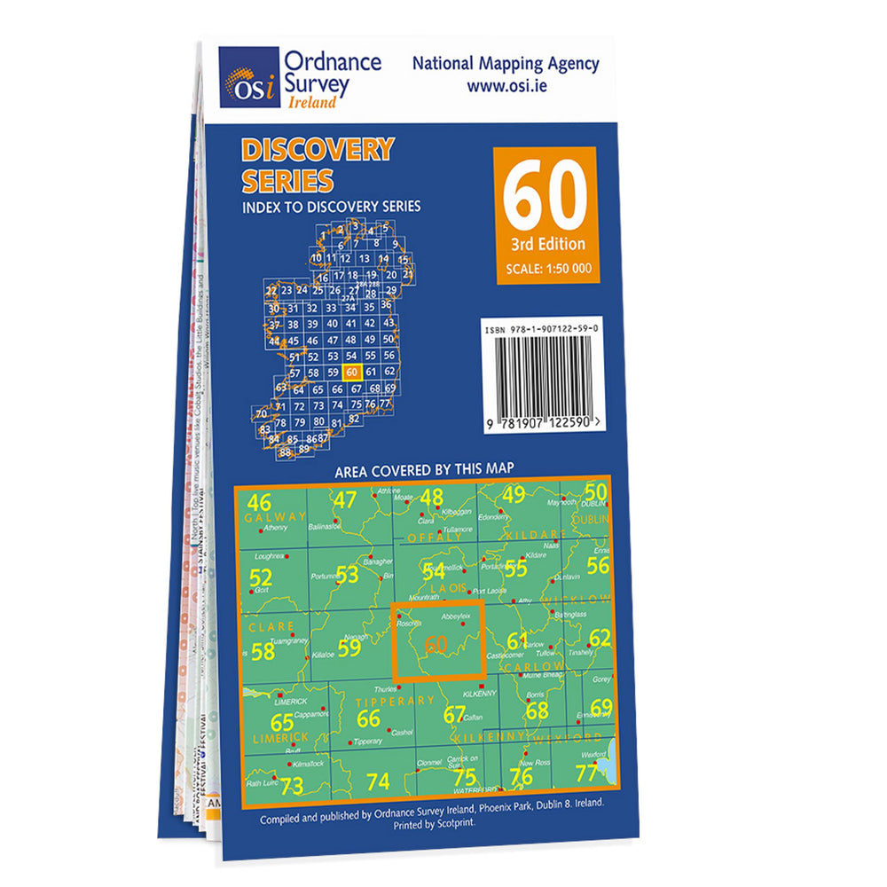 Carte de randonnée n° 60 - Kilkenny, Laois, Tipperary (Irlande) | Ordnance Survey - série Discovery carte pliée Ordnance Survey Ireland 