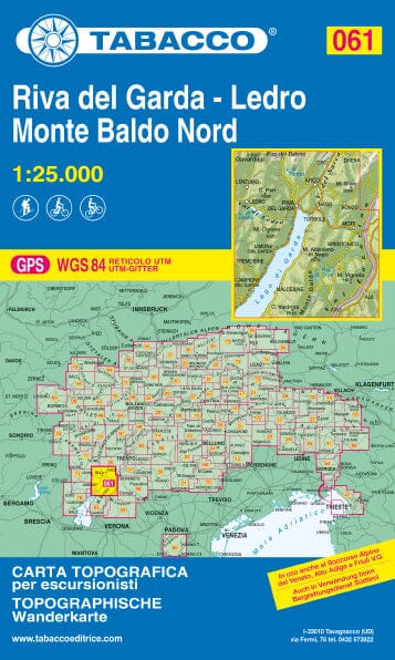 Carte de randonnée n° 61 - Alto Garda, Ledro, Monte Baldo Nord (Italie) | Tabacco carte de randonnée Tabacco