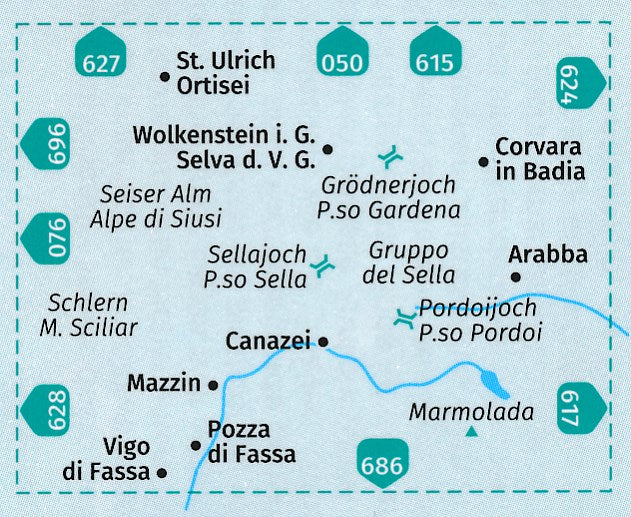 Carte de randonnée n° 616 - Val Gardena, Sella, Canazei (Italie) | Kompass carte de randonnée Kompass