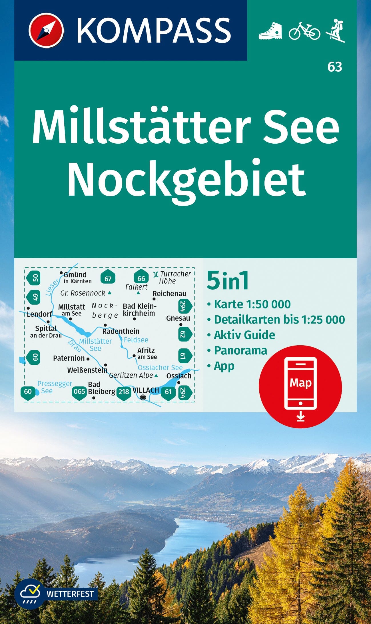 Carte de randonnée n° 63 - Millstätter See, Nockgebiet + Guide (Tyrol, Autriche) | Kompass carte de randonnée Kompass