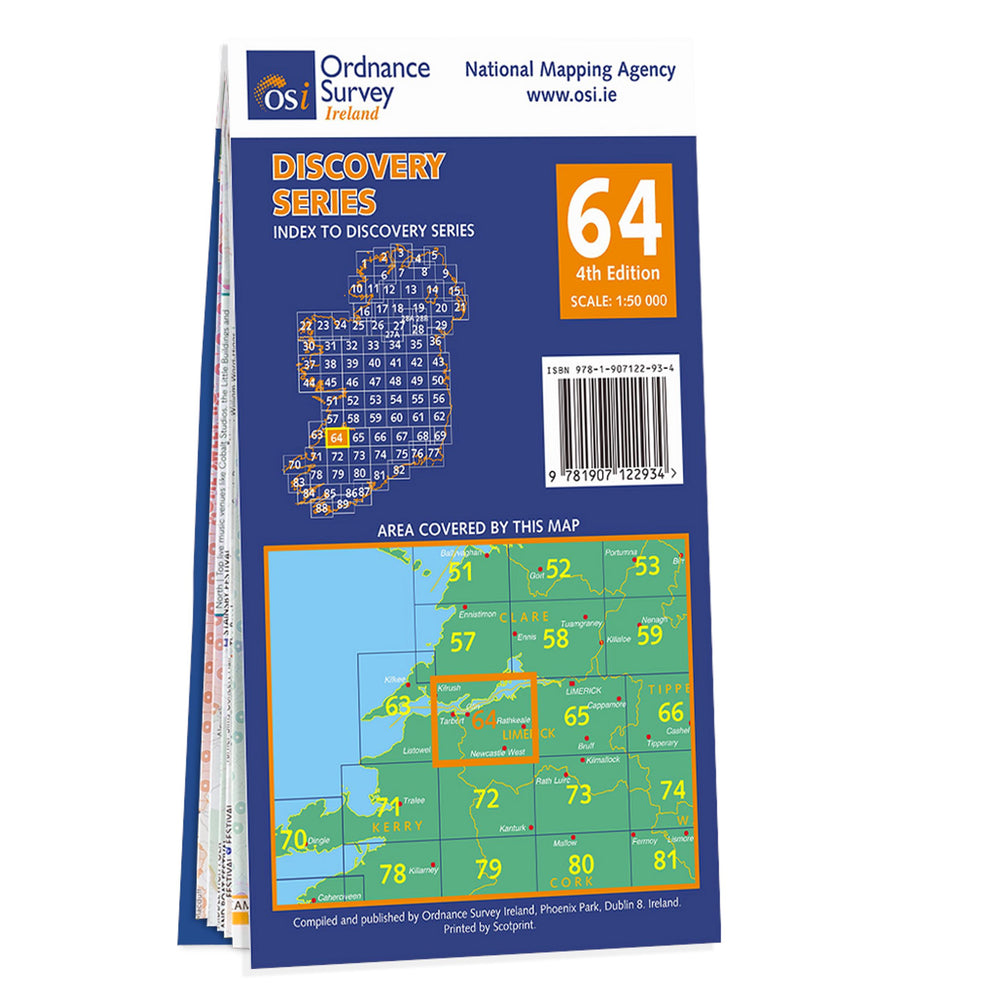 Carte de randonnée n° 64 - Clare, Kerry, Limerick (Irlande) | Ordnance Survey - série Discovery carte pliée Ordnance Survey Ireland 