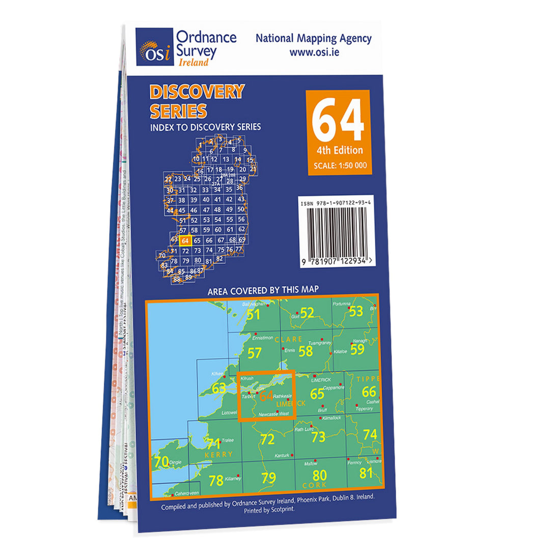 Carte de randonnée n° 64 - Clare, Kerry, Limerick (Irlande) | Ordnance Survey - série Discovery carte pliée Ordnance Survey Ireland 