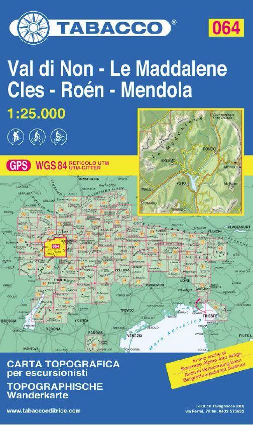 Carte de randonnée n° 64 - Val di Non - Le Maddalene - Cles - Roén - Mendola | Tabacco - La Compagnie des Cartes
