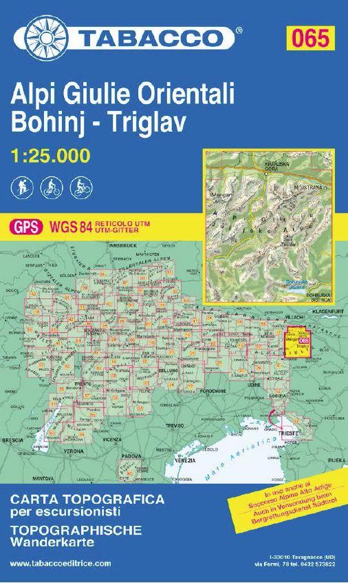 Carte de randonnée n° 65 - Alpi Giulie Orientali, Bohinj, Triglav | Tabacco carte de randonnée Tabacco