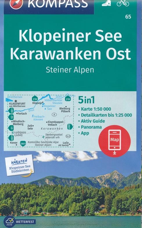 Carte de randonnée n° 65 - Klopeiner See, Karawanken Ost, Steiner Alpen (Alpes Kamniques) + Aktiv Guide (Tyrol, Autriche) | Kompass carte de randonnée Kompass