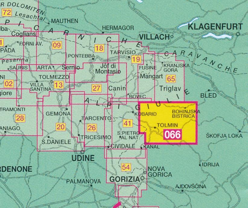 Carte de randonnée n° 66 - Tolmin, Bohinjske Gore, Krn, Vogel, Rodica | Tabacco carte de randonnée Tabacco