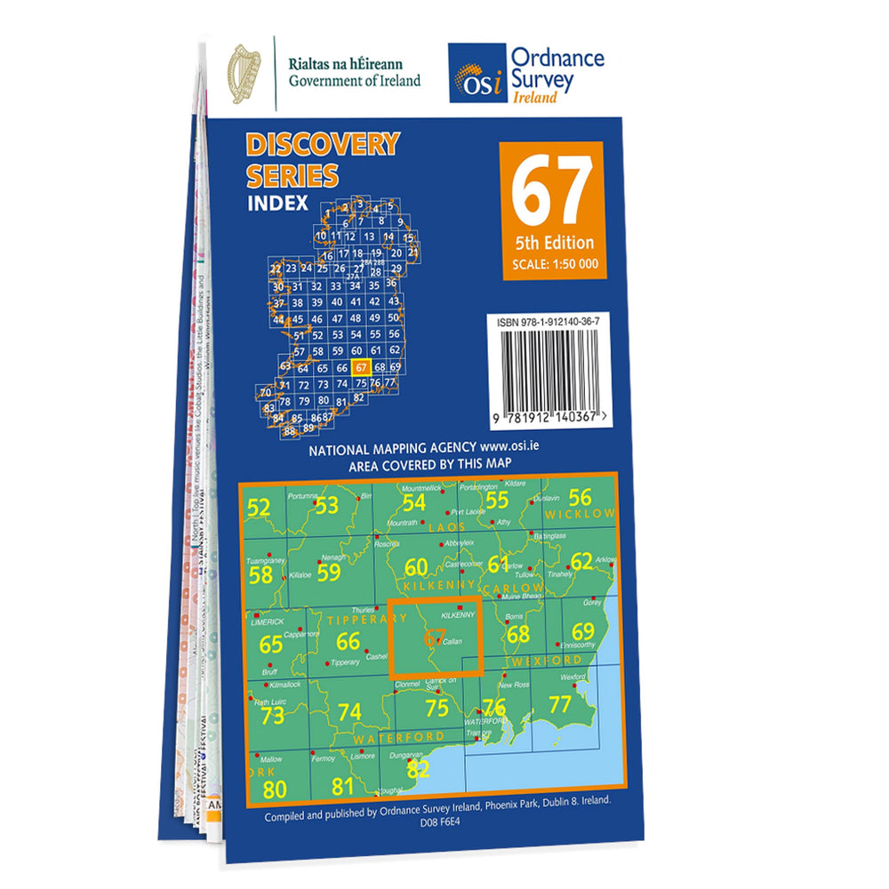 Carte de randonnée n° 67 - Kilkenny, Tipperary (Irlande) | Ordnance Survey - série Discovery carte pliée Ordnance Survey Ireland 