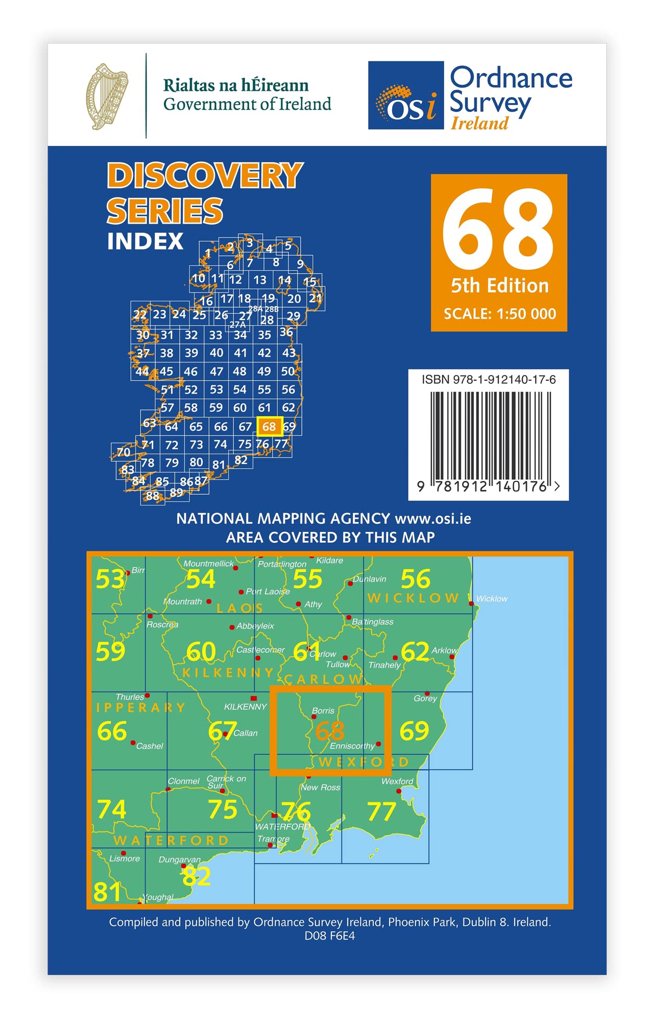 Carte de randonnée n° 68 - Carlow, Kilkenny, Wexford (Irlande) | Ordnance Survey - série Discovery carte de randonnée Ordnance Survey Ireland