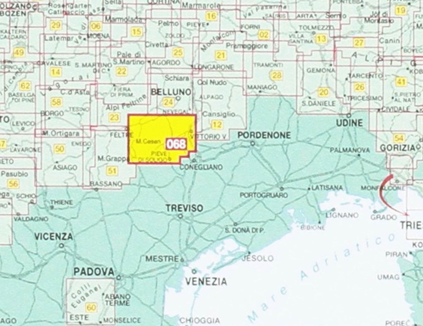 Carte de randonnée n° 68 - Prealpi Trevigiane e Bellunesi, Cesen, Visentin | Tabacco carte de randonnée Tabacco