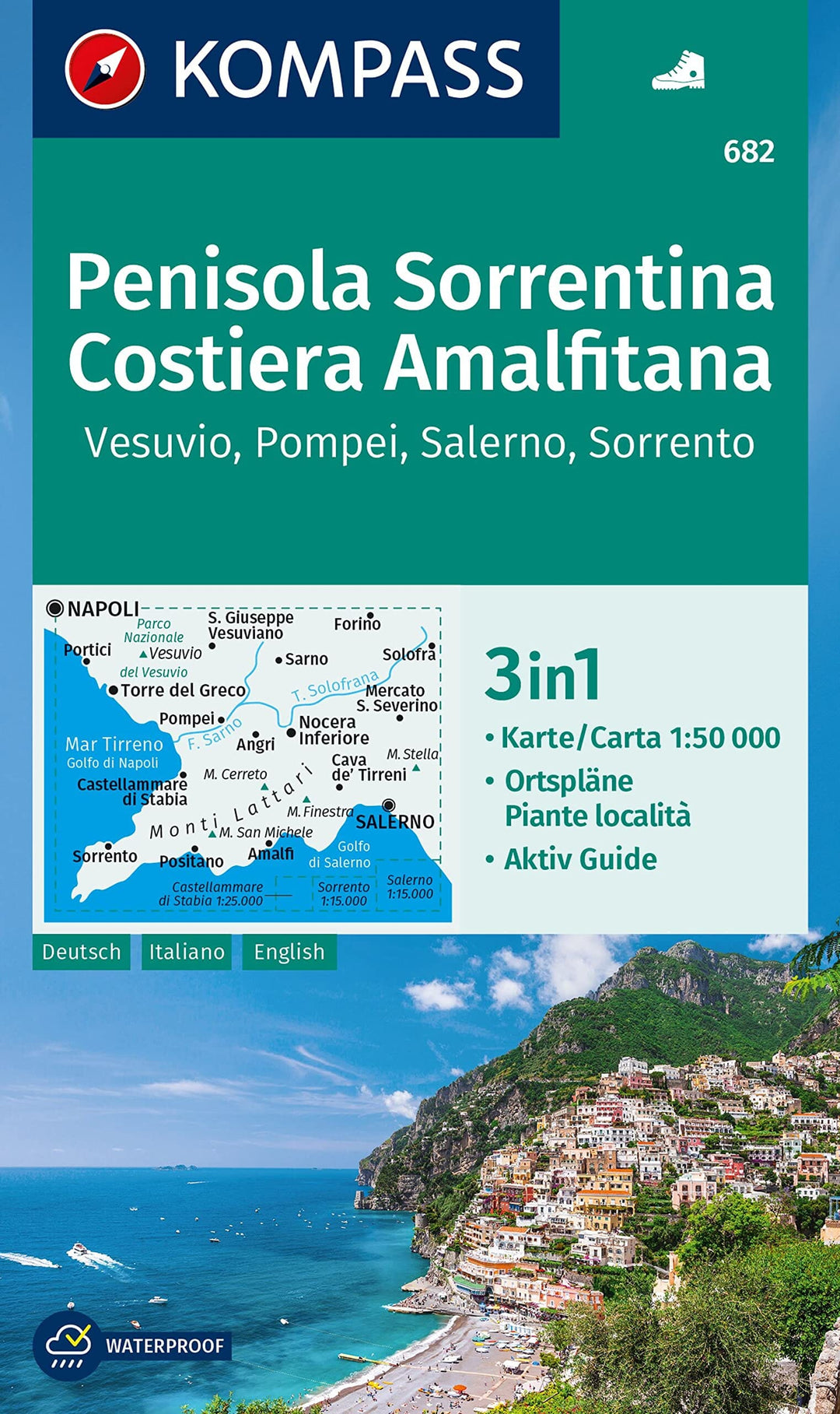Carte de randonnée n° 682 - Péninsule Sorrentine, Côte amalfitaine | Kompass carte pliée Kompass 
