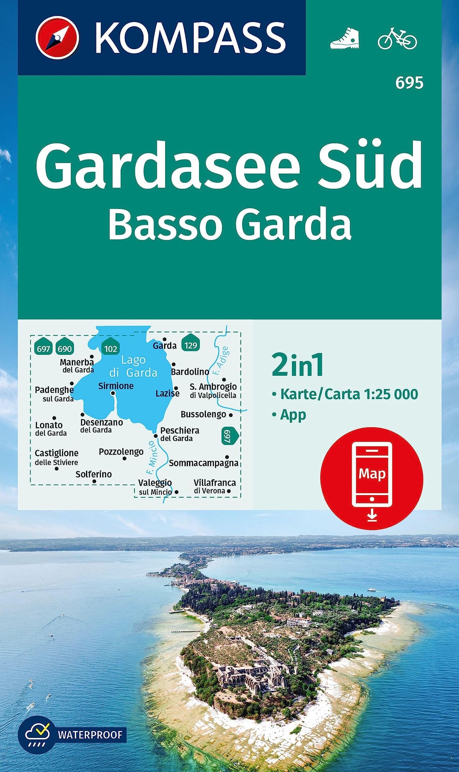 Carte de randonnée n° 695 - Lac de Garde Sud / Basso Garda (Italie) | Kompass carte de randonnée Kompass