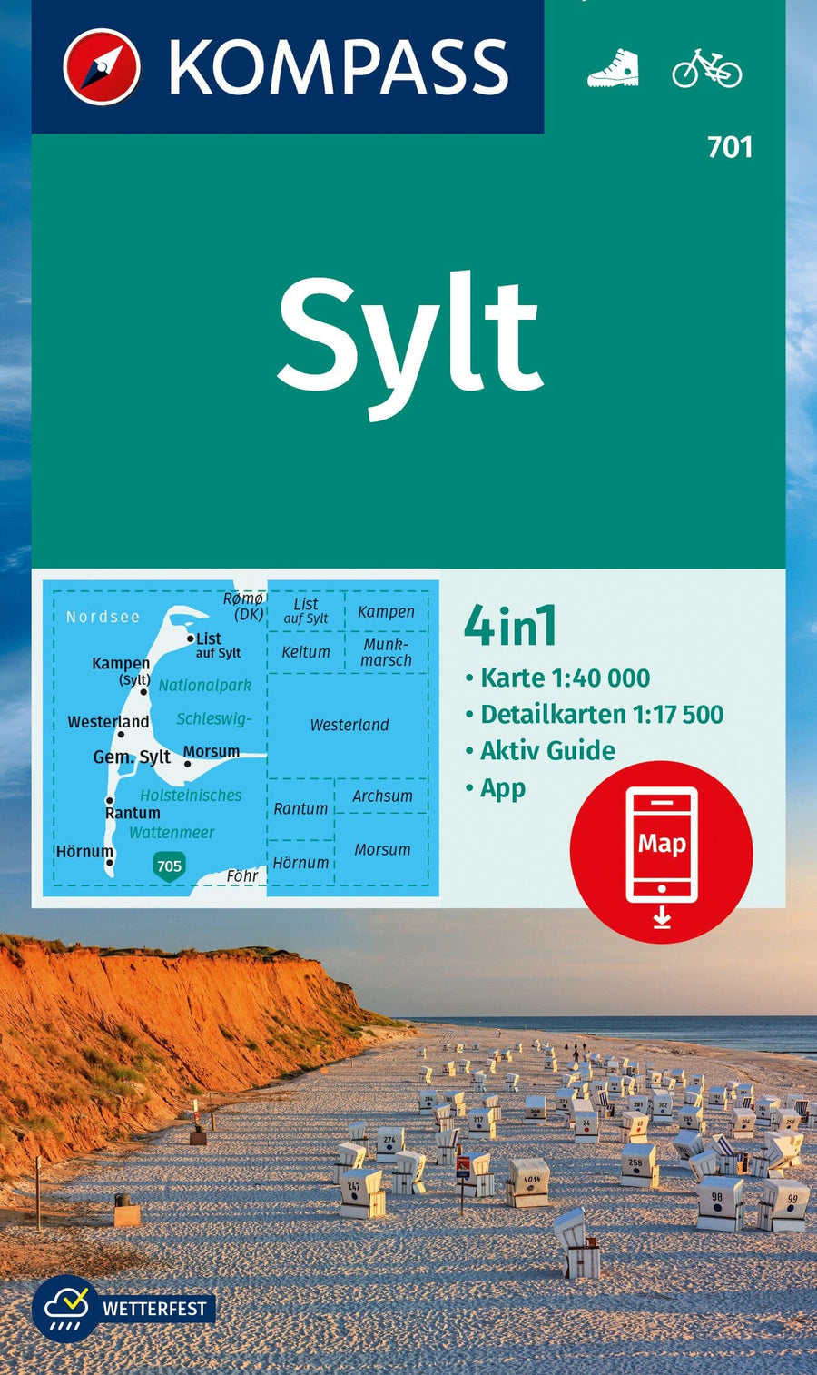 Carte de randonnée n° 701 - Sylt (Allemagne) | Kompass carte pliée Kompass 