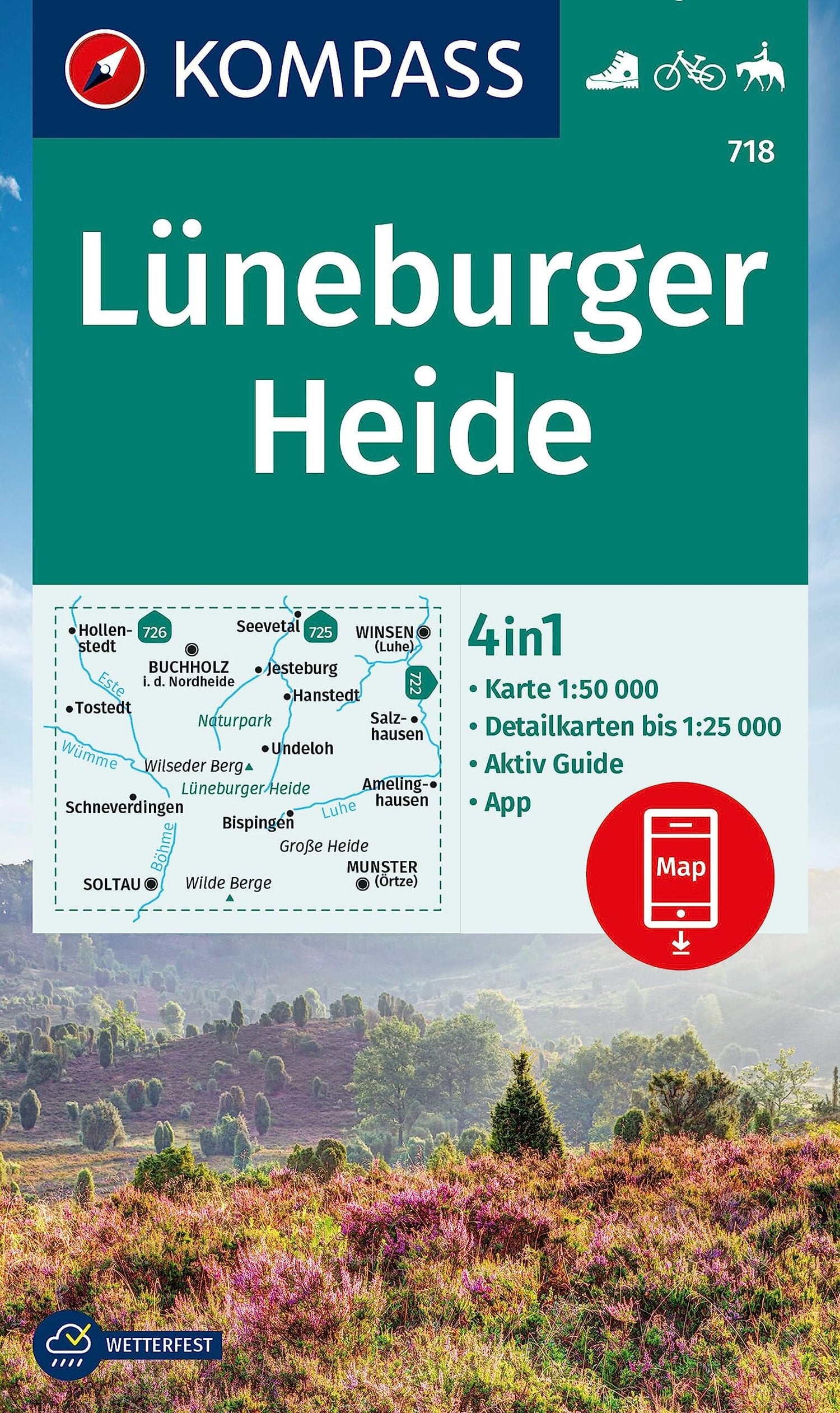 Carte de randonnée n° 718 - Lüneburger Heide (Allemagne) | Kompass carte de randonnée Kompass