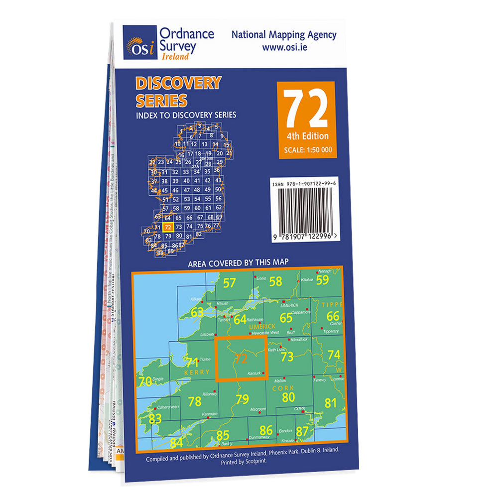 Carte de randonnée n° 72 - Kerry, Cork, Limerick (Irlande) | Ordnance Survey - série Discovery carte pliée Ordnance Survey Ireland 