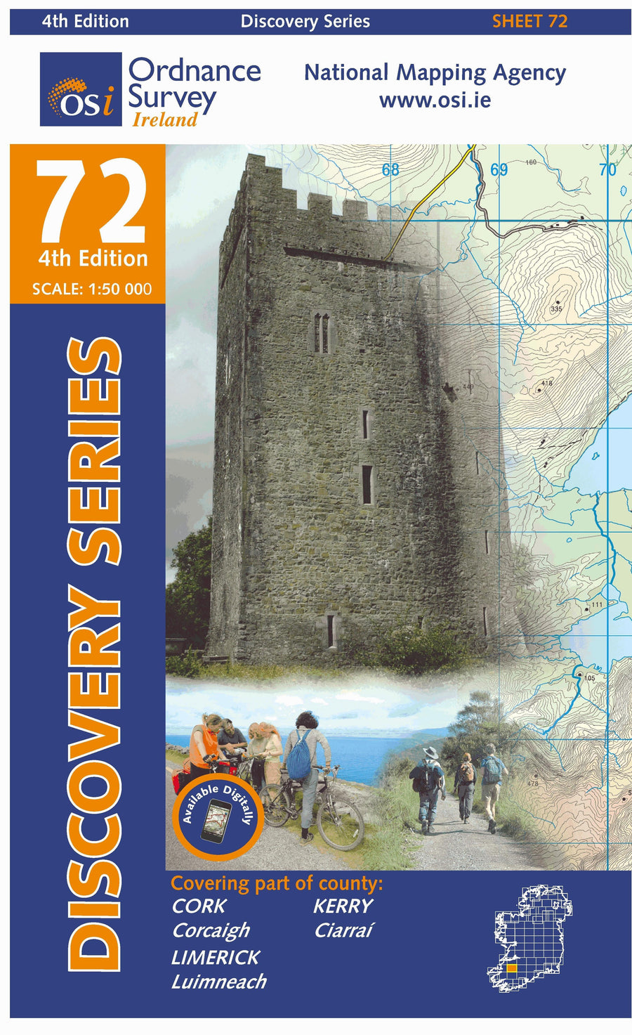 Carte de randonnée n° 72 - Kerry, Cork, Limerick (Irlande) | Ordnance Survey - série Discovery carte pliée Ordnance Survey Ireland 