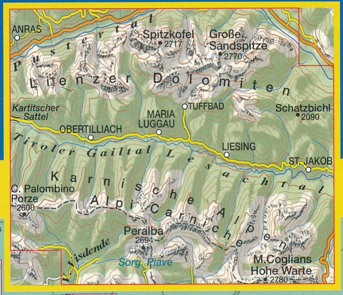 Carte de randonnée n° 72 - Lienzer Dolomiten, Lesachtal, Obertilliach, Lienz (Dolomites) | Tabacco carte de randonnée Tabacco