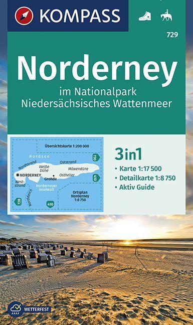 Carte de randonnée n° 729 - Norderney im NP, Wattenmeer + Aktiv Guide (Allemagne) | Kompass carte de randonnée Kompass Default Title
