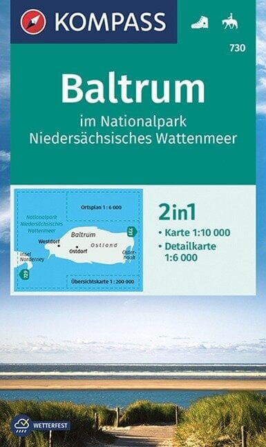 Carte de randonnée n° 730 - Baltrum (Allemagne) | Kompass carte pliée Kompass 