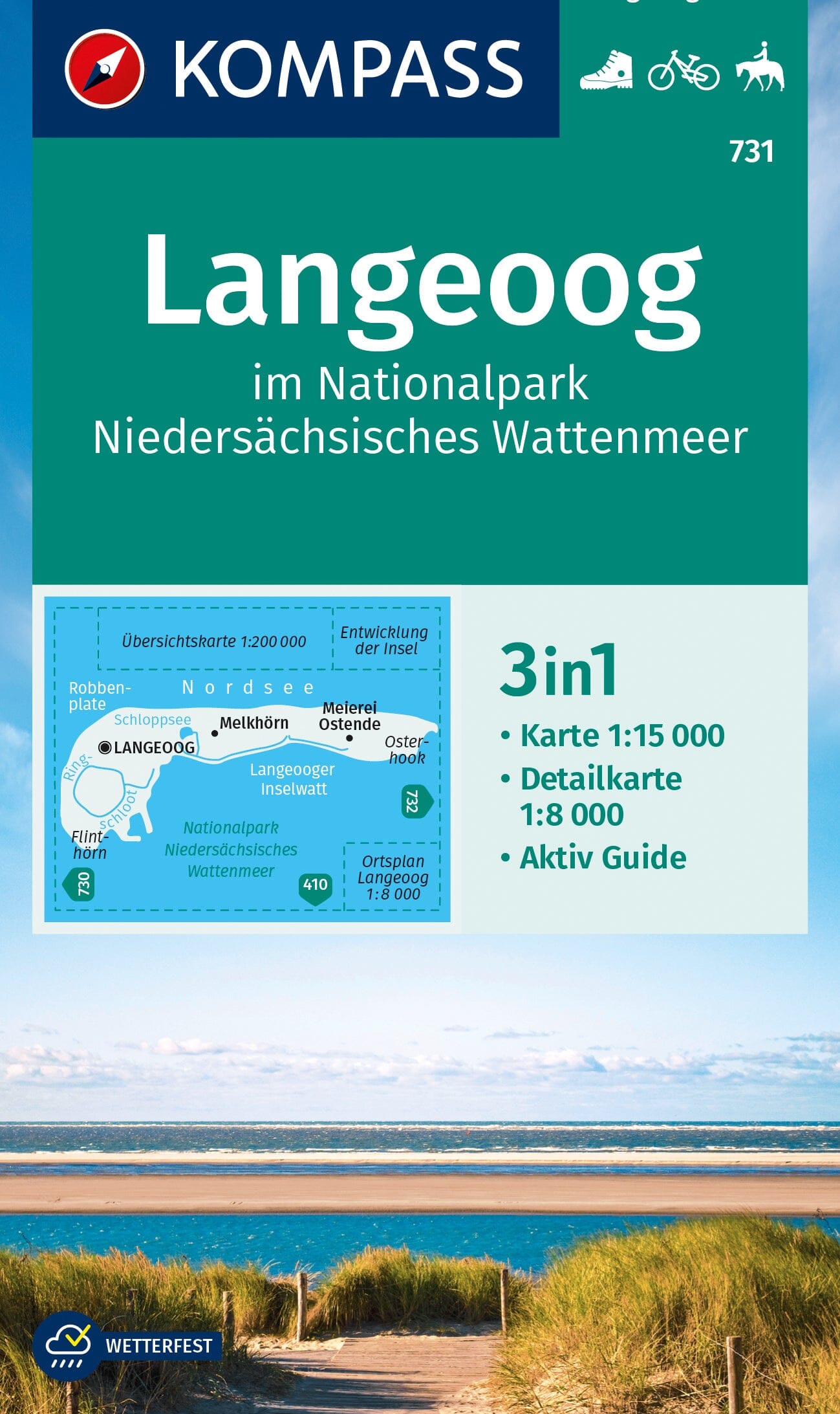 Carte de randonnée n° 731 - Langeoog im Nationalpark Niedersächsisches Wattenmeer (Allemagne) | Kompass carte de randonnée Kompass