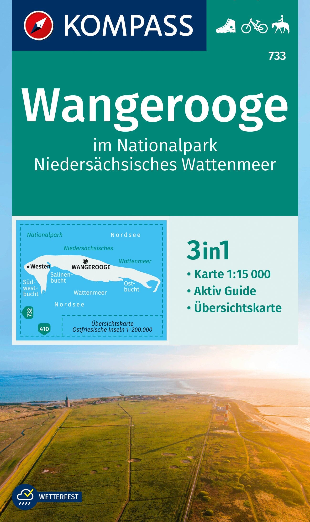 Carte de randonnée n° 733 - Wangerooge im Nationalpark Niedersächsisches Wattenmeer (Allemagne) | Kompass carte de randonnée Kompass