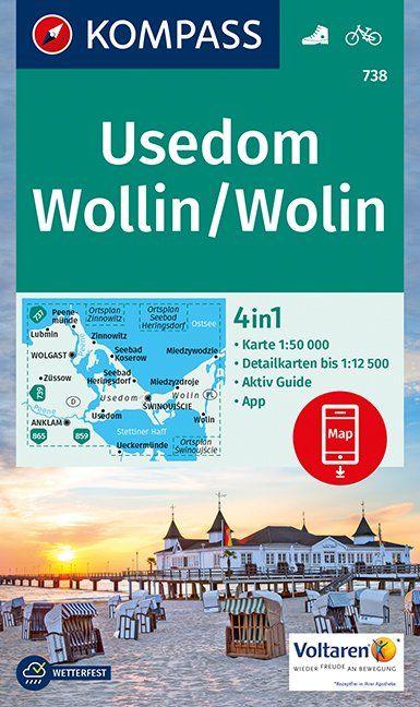 Carte de randonnée n° 738 - Insel Usedom Wollin/Wolin + Aktiv Guide (Allemagne) | Kompass carte de randonnée Kompass Default Title
