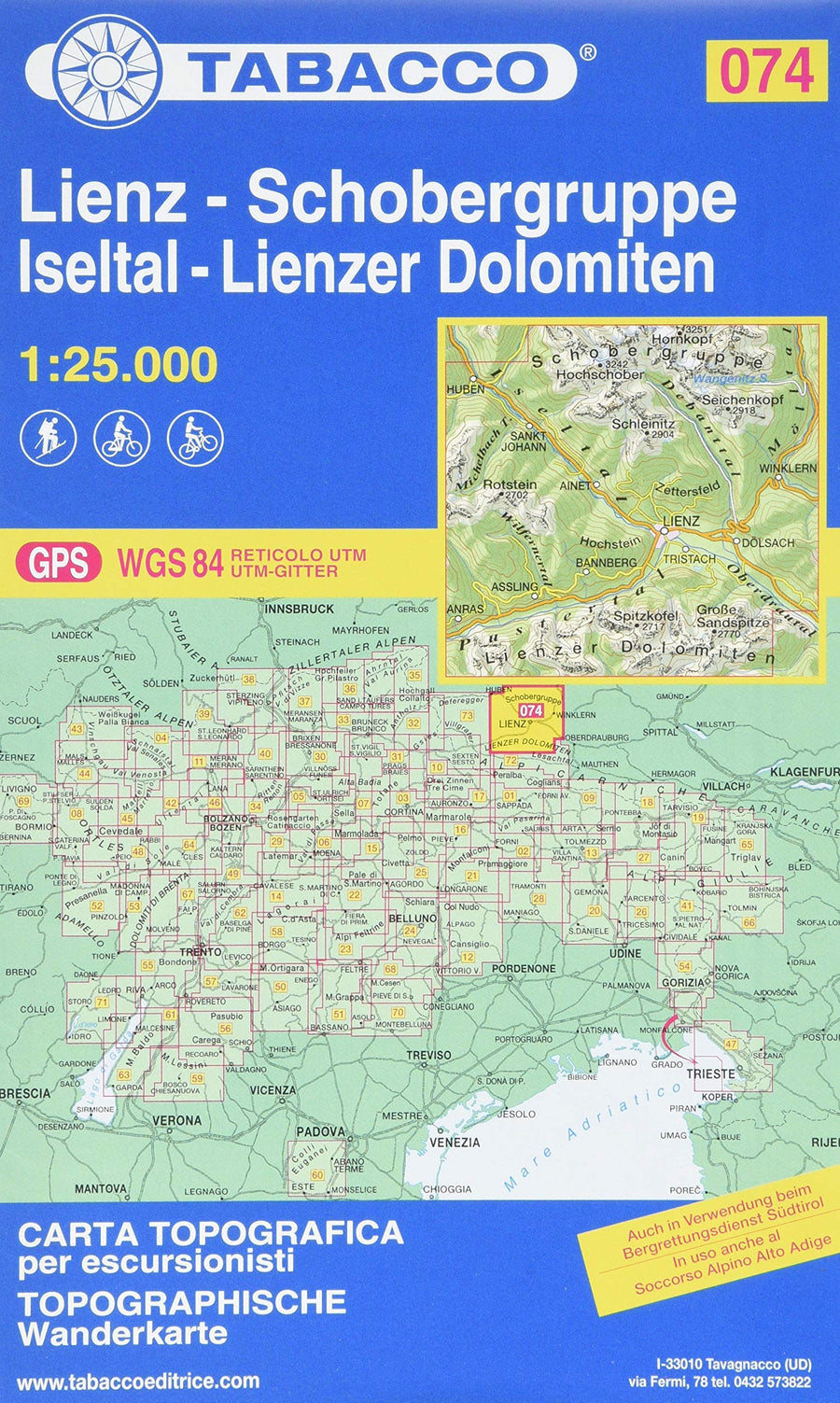 Carte de randonnée n° 74 - Lienz, Schobergruppe, Iseltal, Lienzer Dolomiten (Tyrol) | Tabacco carte pliée Tabacco 